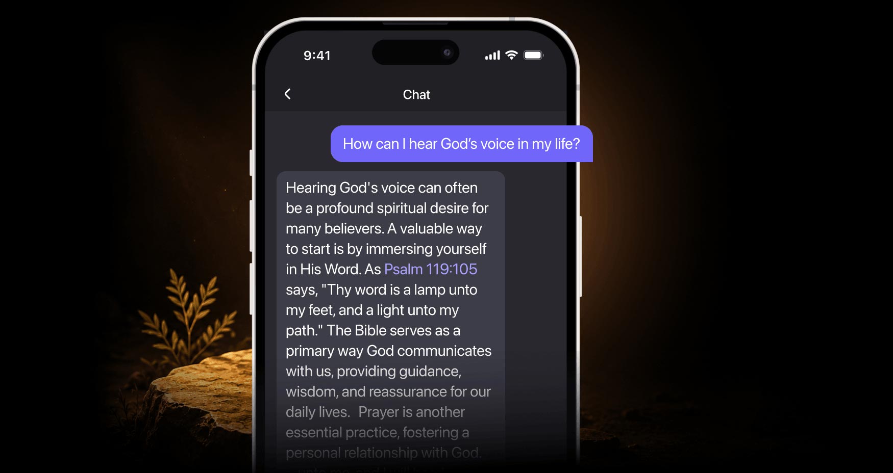 AI chat answering biblical questions in the Faithe app