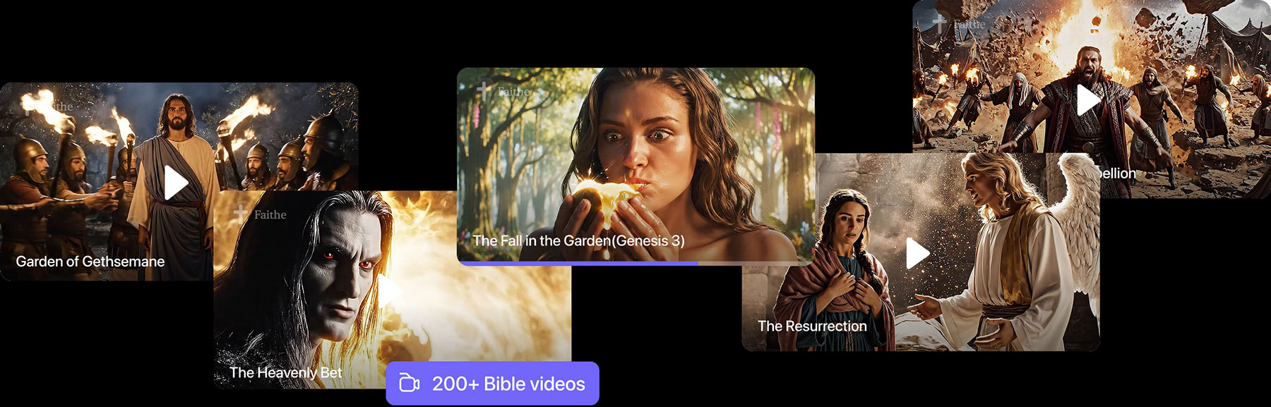 A carousel of Bible video thumbnails