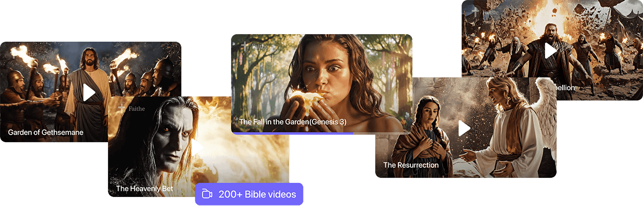 A carousel of Bible video thumbnails